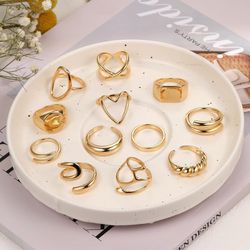 18K Gold Plated Gift Rings Set Adjustable Stackable Women