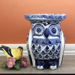 Vintage Porcelain Blue&White Owl Plant Stand 7"×5.5"