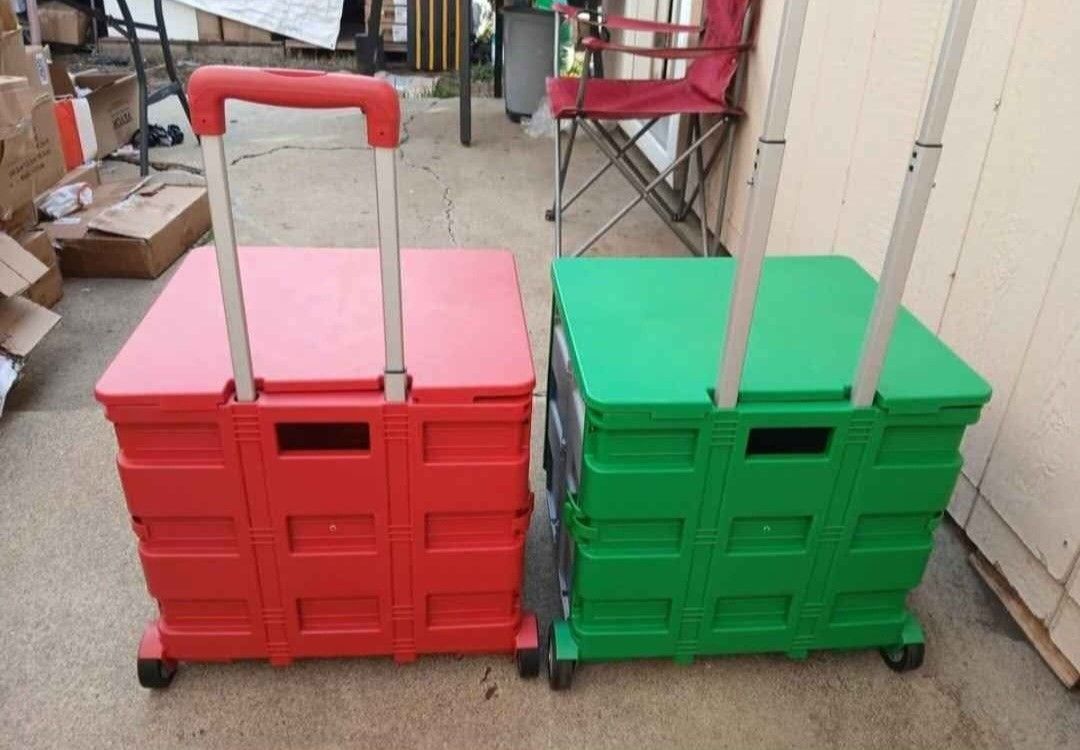 Collapsible Foldable Rolling Crate Cart (Red & Green Available)