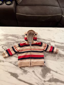 Baby Striped Knit Zip-Up Hoodie with Bear Ears