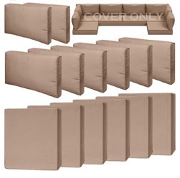 14 Piece Outdoor Patio Waterproof Cushion Covers, Fits 6-Seat Wicker Rattan Sectional Couch Chair Furniture Cover Replacement Set - Fade-Resistant Pat