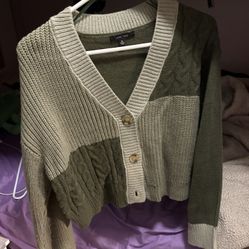 Green Colorblock Knit Cropped Sweater