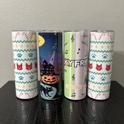 Custom 20 oz Tumblers – Halloween, Christmas & Freaky Friday Designs