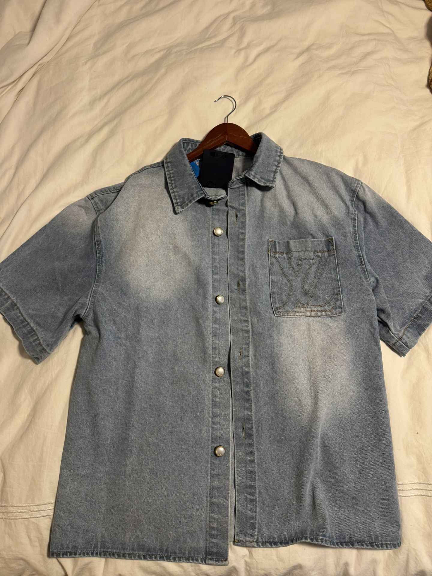 Lv Denim Shirt Short Sleeve Size xL Brand New