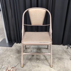 Vintage Tan Metal Folding Chair with Padded Seat