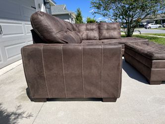 **FREE DELIVERY** - Brown Polyester Sectional Couch with Ottoman  Thumbnail
