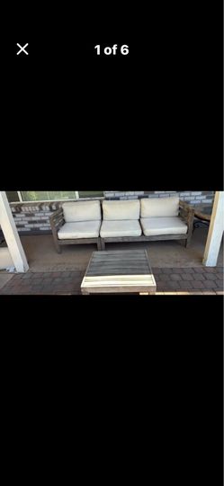 Wood patio couch w/Sunbrella cushions