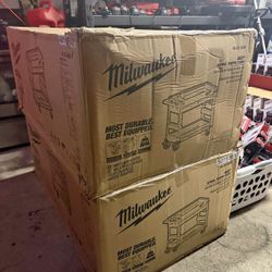 Milwaukee 40 in 2 Drawer Steel Work Cart Rolling Tool Storage Red Heavy Duty Garage Shop