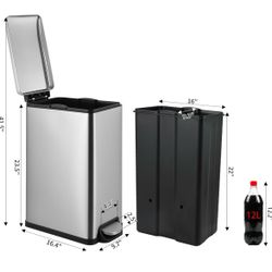 13.2 Gal Slim Kitchen Trash Can with Lid, 50L Stainless Steel Garbage Can, Large Kitchen Rubbish Can, Step Trash Bin w/Foot Pedal and Inner Bucket, Ba
