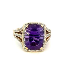 Ladies 14k Yellow Gold 6.82 Cushion Cut Amethyst And Diamond Ring Size 7.5 GP3090416