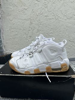 Size 7y(Gs)- Nike Air More Uptempo Shoes White Gum All White Scottie Pippen Shoe