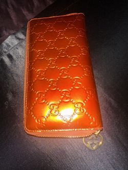 Gucci Guccissima Red Orange Zippy Wallet