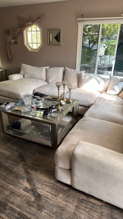 Large Cream Sectional Sofa with Chaise
