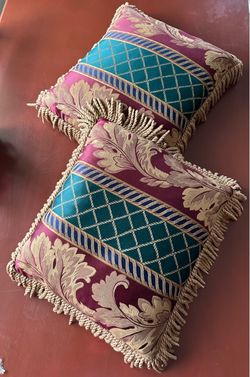 Decorative Pillows Qty 2 Size 18” X 16” x 4” Damask Fabric