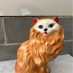 🐱 Vintage Ceramic Cat Piggy Bank – Orange Long-Haired Cat