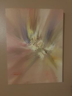 Set of 2 Signed Pastel Abstract Canvas Paintings with Gold Glitter
