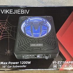 Znclces 10" slim car subwoofer with built in amplifier 1200 watt max power