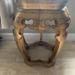 C.1970's Asian, Chinoiserie-Style, Chinese Red Lacquered Wood Occasional Side Table With Greek Key