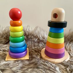 MELISSA & DOUG and IKEA Montessori Reggio Wood Rainbow Stacking Rings Toys