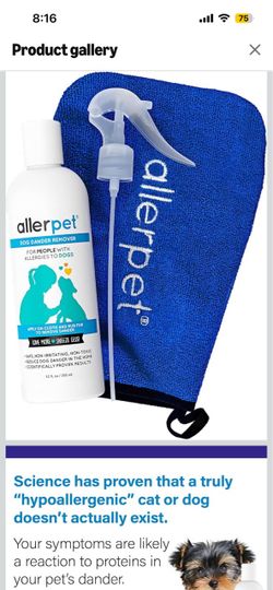 Allerpet Dog Dander Remover w/Free Mitt & Sprayer, Dry Skin Relief (12oz)