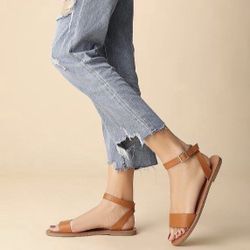 New Trary Adjustable Leather Flat Brown Sandals 10 | PORTERVILLE