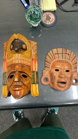 Two wooden Aztec/Mayan mask