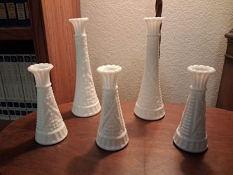 Vintage indiana glass Milk Glass Bud Vases - Set of 5