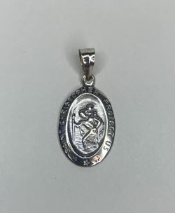14k Solid White Gold “Protect Us Saint Christopher” Pendant / Charm