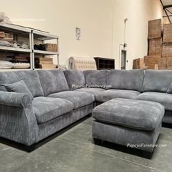 NEW Sectional Sofa and Ottoman Set Dark Grey Fabric Ashley IKEA s Couch Big Discount Furniture SALE Ashley Style Designer Gray White Beige Black Green