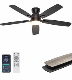 52'' Low Profile Ceiling Fan with Lights, Remote/APP Control, Black