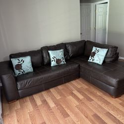 Beautiful Dark Brown Faux Leather Sectional Sofa with Chaise
