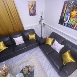 Set Of Dark Gray Leather Sofas! 