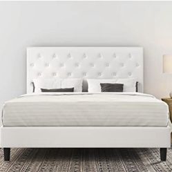 NEW! King/Full/Queen White Faux Leather Platform Bed + Including Mattress!!! COMBO SALE!!! 