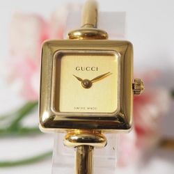 Gucci Ladies Vintage Gold Dial Quartz Watch Bangles pre-owned luxury goods,