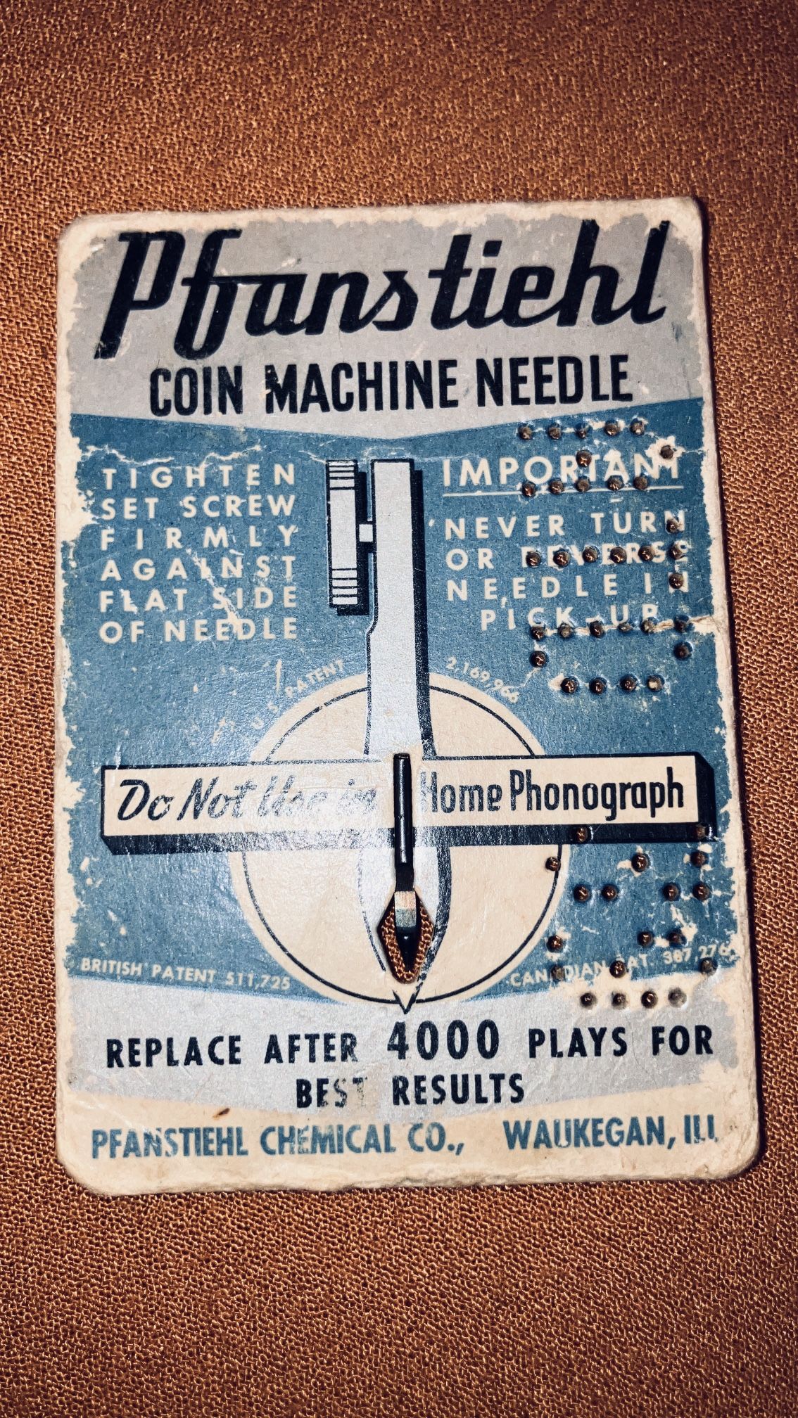 Vintage Pfanstiehl Coin Machine Jukebox Needle New Old Stock 4000 Plays