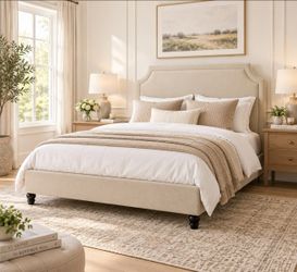 Queen bed Upholstered Platform Bed Frame, Beige
50.6"-54.5" Tall Adjustable Minimalist Chenille Headboard, Strong Support, Noise-Free, No Box Spring R