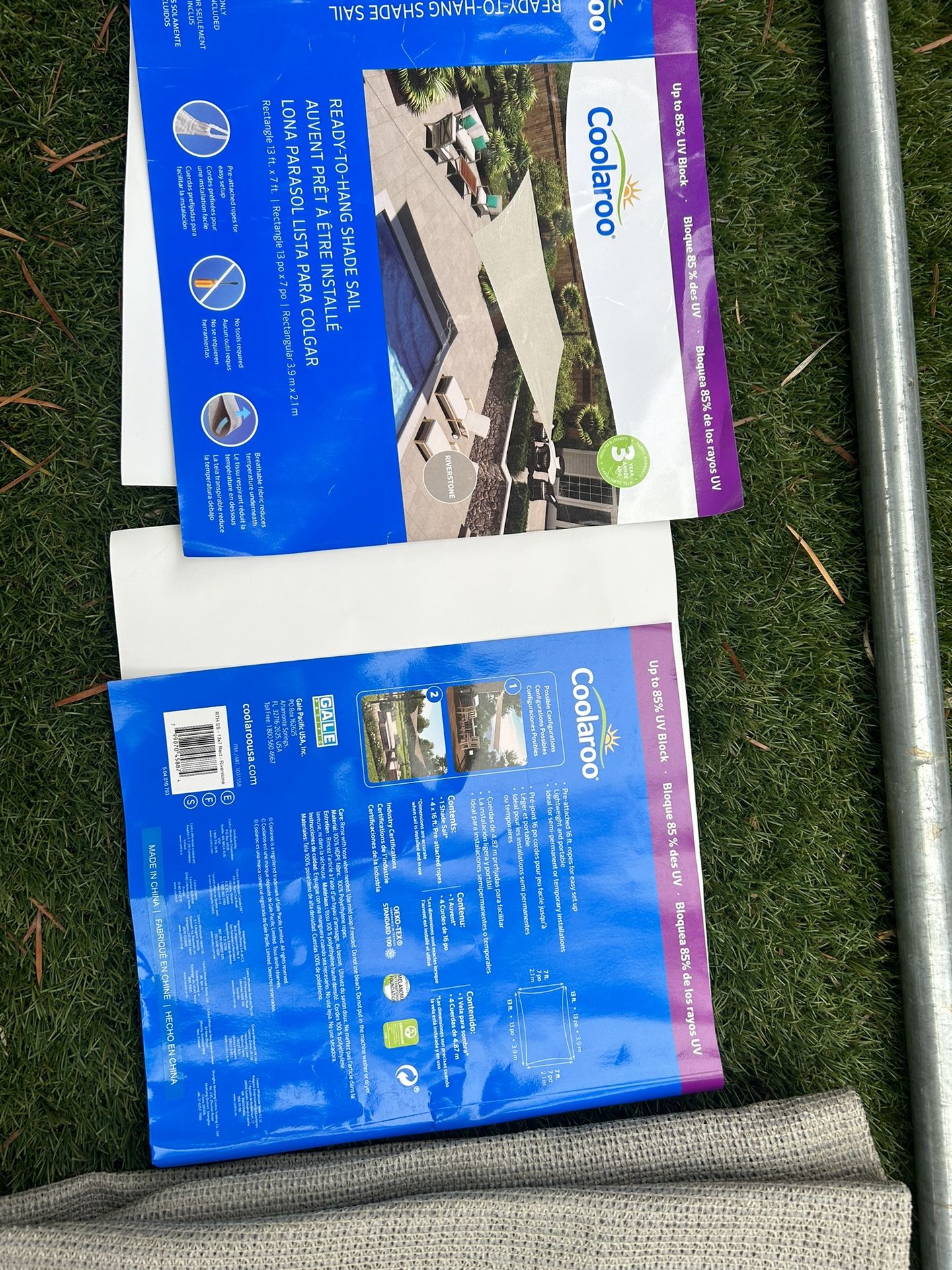 2 - Coolaroo Rectangle Shade Sails 13x7 Color Riverstone Plus Poles