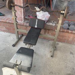 Weight Bench And Curling Bar