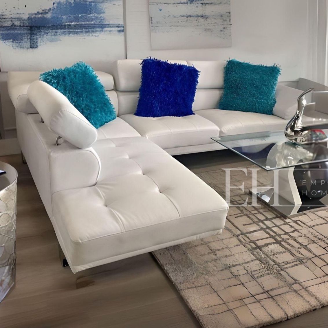 White Modern Sofa Sectional With Adjustable Headrest 🔥buy Now Pay Later 