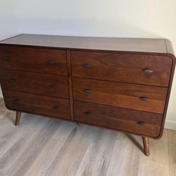New Mid Century Dresser With Rounded Corners.  Dark Walnut Finish.  62x17x36H.  Free Delivery!