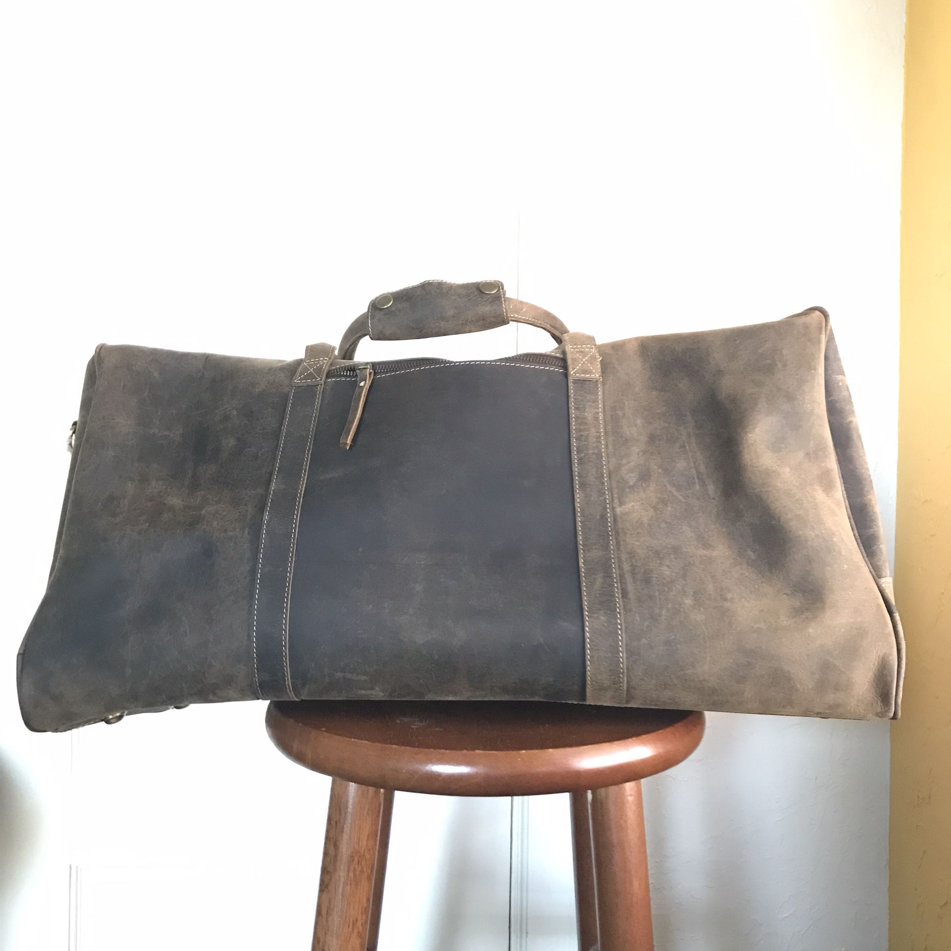 Polare Mens Full Grain Leather Duffel Bag Overnight Travel Duffle Weekender Bag 23.2'' with YKK Metal Zippers