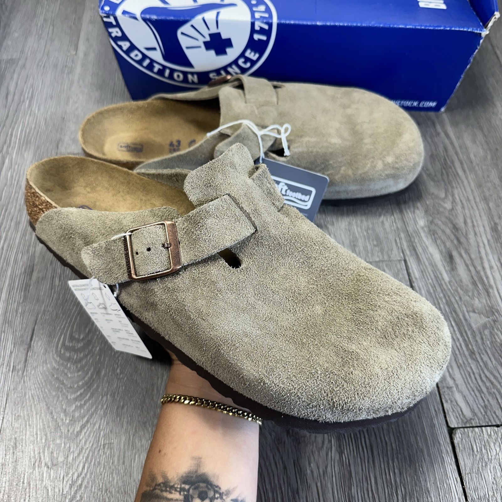 Birkenstock Boston Suede Clogs Men's Taupe Sandals Men's Size 10 43 Soft Toe