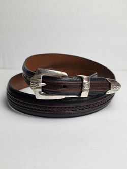 Brighton Onyx Men's Leather Pinon Hills Inlay Braided Belt Black Brown ~ Size 38