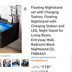 Floating Nightstand/Desk With Charging Station And LED