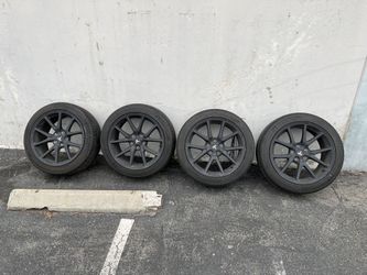 Tesla Model 3 18” Rims And Tire Satin Black
