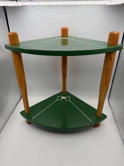 Vintage Wooden 2 Tier Baseball Field Wall Corner Shelf Bat Legs Knick Knack