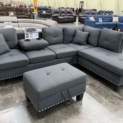 BRAND NEW 3PC SECTIONAL SOFA SET WITH OTTOMAN AND ACCENT PILLOWS INCLUDED $399