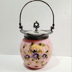 Rare Antique Victorian Pink Glass  Biscuit Jar 