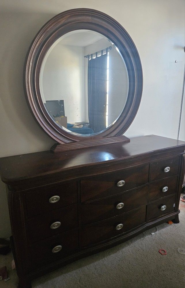 Oak Dresser And Mirror Combo