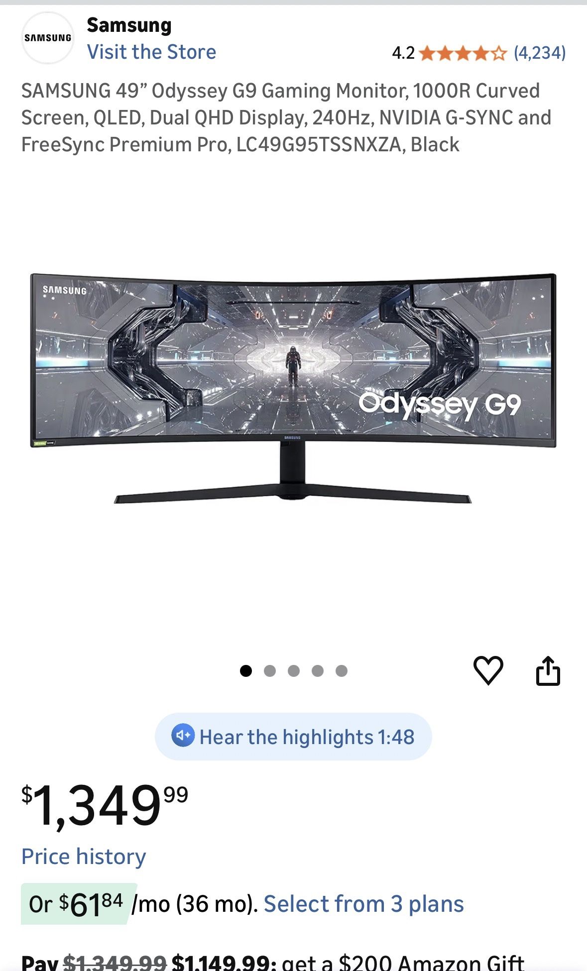SAMSUNG 49” Odyssey G9 Gaming Monitor
